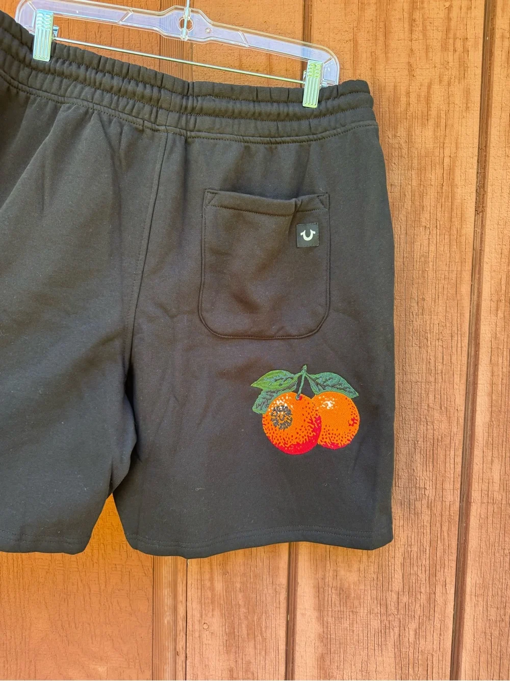 NWT True Religion Black Athletic Shorts with Colorful Patch Logos